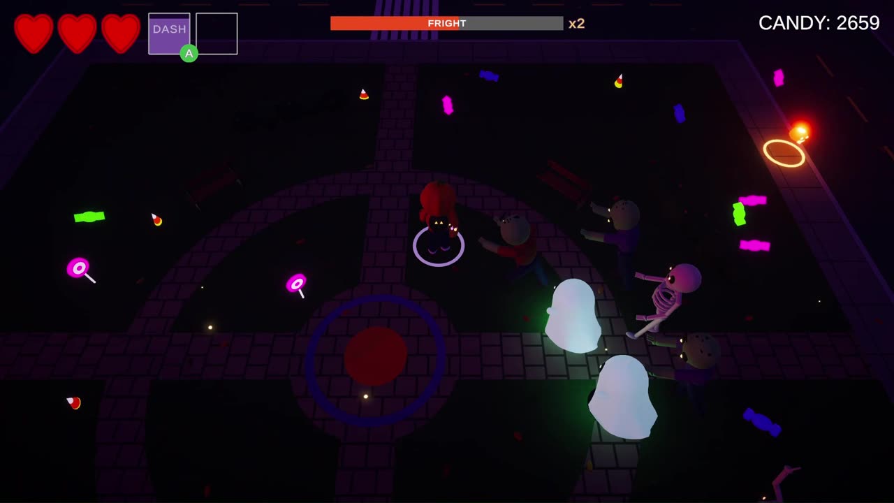 Night: glowing ghosts and skeletons in the park